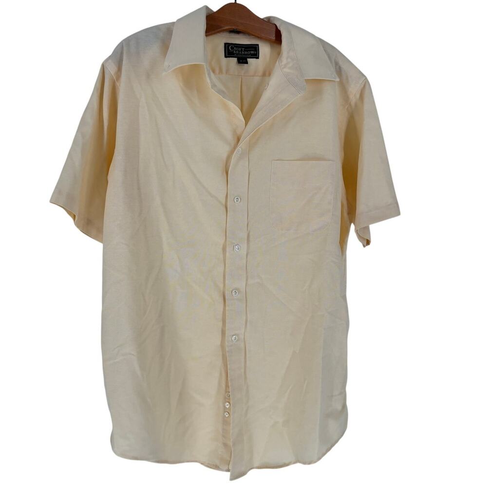 Vintage Croft and Barrow Oxford Yellow Button Down Short Sleeve Shirt, Size 16.5